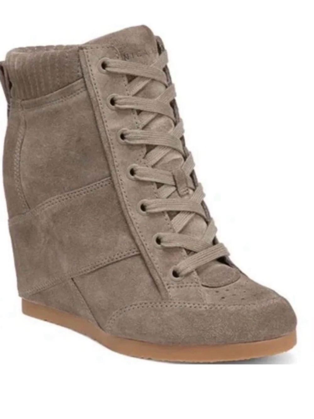 Veronica Beard Taupe Suede Wedge Sneakers